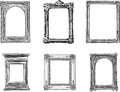 Vector sketches of set carved wooden decorative frames for pictures