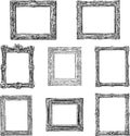 Vector sketches of various ornate carved wooden frames in baroque style