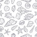 Vector sketching illustrations. Different types of seashells Royalty Free Stock Photo