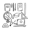 Vector sketchy hand drawn stationary set isolated on white. Doodle office and school things. Royalty Free Stock Photo