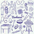 Vector sketchy line art Doodle cartoon set of objects and symbols for barbecue and grill theme