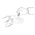 Sketchy rich man hand give a donation to a poor one