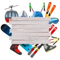 Vector Ski Resort Concept with Wooden Planks Royalty Free Stock Photo