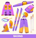 Vector skiing elements, clothes and tools