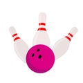 Vector skittles with bowling - strike. Sport equipment. Cartoon flat style