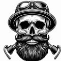 Vector skull beard mustache with retro helmet illustration Royalty Free Stock Photo