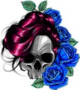 vector Skull with beautiful flower roses in vintage style isolated vector illustration Royalty Free Stock Photo