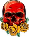 vector Skull with beautiful flower roses in vintage style isolated vector illustration Royalty Free Stock Photo