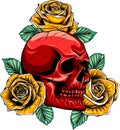 vector Skull with beautiful flower roses in vintage style isolated vector illustration Royalty Free Stock Photo