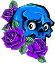 vector Skull with beautiful flower roses in vintage style isolated vector illustration Royalty Free Stock Photo