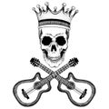 Vector skull with crown with guitars. Logo for shirt, musical poster Royalty Free Stock Photo