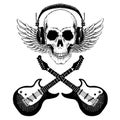 Vector skull. King of rock music. Heavy metal symbol with wings.