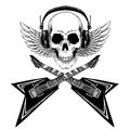 Vector skull. King of rock music. Heavy metal symbol with wings.