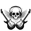 Vector skull. King of rock music. Heavy metal symbol with wings.