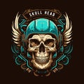 Skull in the retro biker helmet vintage motor custom Motorcycle Rider style Royalty Free Stock Photo