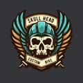 Skull in the retro biker helmet vintage motor custom Motorcycle Rider style Royalty Free Stock Photo