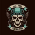 Skull in the retro biker helmet vintage motor custom Motorcycle Rider style Royalty Free Stock Photo