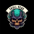 Skull in the retro biker helmet vintage motor custom Motorcycle Rider style Royalty Free Stock Photo