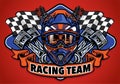 Skull wearing motocross helmet racing team