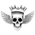 Vector skull with wings in crown with guitars. Logo for shirt, musical poster Royalty Free Stock Photo