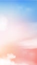 Vector Sky background with fluffy clouds,Vertical banner fantacy cloud sky with pastel tone in blue,pink,orange in Autumn morning,