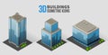 Vector skyscrapers with trees, isometric buildings Royalty Free Stock Photo