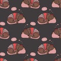 Vector sleeping dachshund dog seamless pattern. Dachshund dog in sweater. Print for fabric, wrapping paper or wallpaper