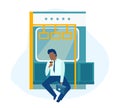 Vector of a sleepy office worker, a business man feeling tired riding in a subway