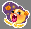 Vector sleepy smiley sticker with night background for messenger