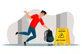 Vector slipped teenager man falling on wet floor