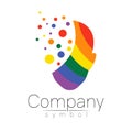 Vector slogotype ymbol of human head. Person face. Rainbow color isolated on white. Concept sign for LGBT, business