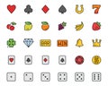 Slot machine symbols and casino colorful icons