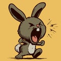 Vector of a small angry bunny screaming with his mouth open. Cute rabbit cartoon character being upset.