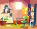 Vector small room, cartoon bedroom with furniture