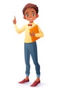 Vector smart African boy index finger pointing up with idea. Royalty Free Stock Photo