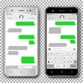 Vector smart phones with messaging sms app template, isolated on transparent background