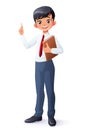 Vector smart young Asian school boy index finger pointing up. Royalty Free Stock Photo