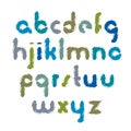 Vector smeared alphabet letters set, hand-drawn colorful script, bright aquarelle dirty small letters drawn with ink brush.