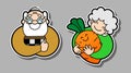 Vector of smiling old people. Grandfather is a chess player. Grandmother gardener hugs a huge carrot. Old woman and old man,