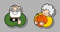 Vector of smiling old people. Grandfather is a chess player. Grandmother gardener hugs a pumpkin. Old woman and old man, elderly.