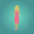 Vector smiling standing young woman in pink dress