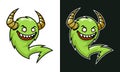 Cartoon troll with horns. Green laughing monster.