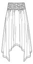 Vector smocked midi skirt fashion CAD woman flared skirt with asymmetric hem