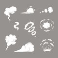 Vector smoke set special effects template. Cartoon steam clouds, puff, mist, fog, watery vapour or dust explosion. Royalty Free Stock Photo