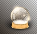 Vector snow globe empty template isolated on transparent background. Christmas magic ball. Glass ball dome, wooden stand Royalty Free Stock Photo