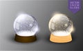 Vector Snow Globe Empty Template Isolated On Transparent Background. Christmas Magic Ball. Glass Ball Dome, Wooden Stand.