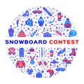 Vector Snowboard competition, Snowboarding contest. Extreme Winter sports line icons