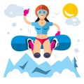 Vector Snowboarding. Flat style colorful Cartoon illustration. Royalty Free Stock Photo