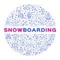 Vector snowboarding icon, outline snowboard logo, infographics. Winter sports equipment