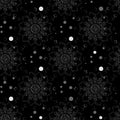 Vector snowflakes background. Simple Christmas and New Year seamless pattern with snow, different small white snowflakes on black